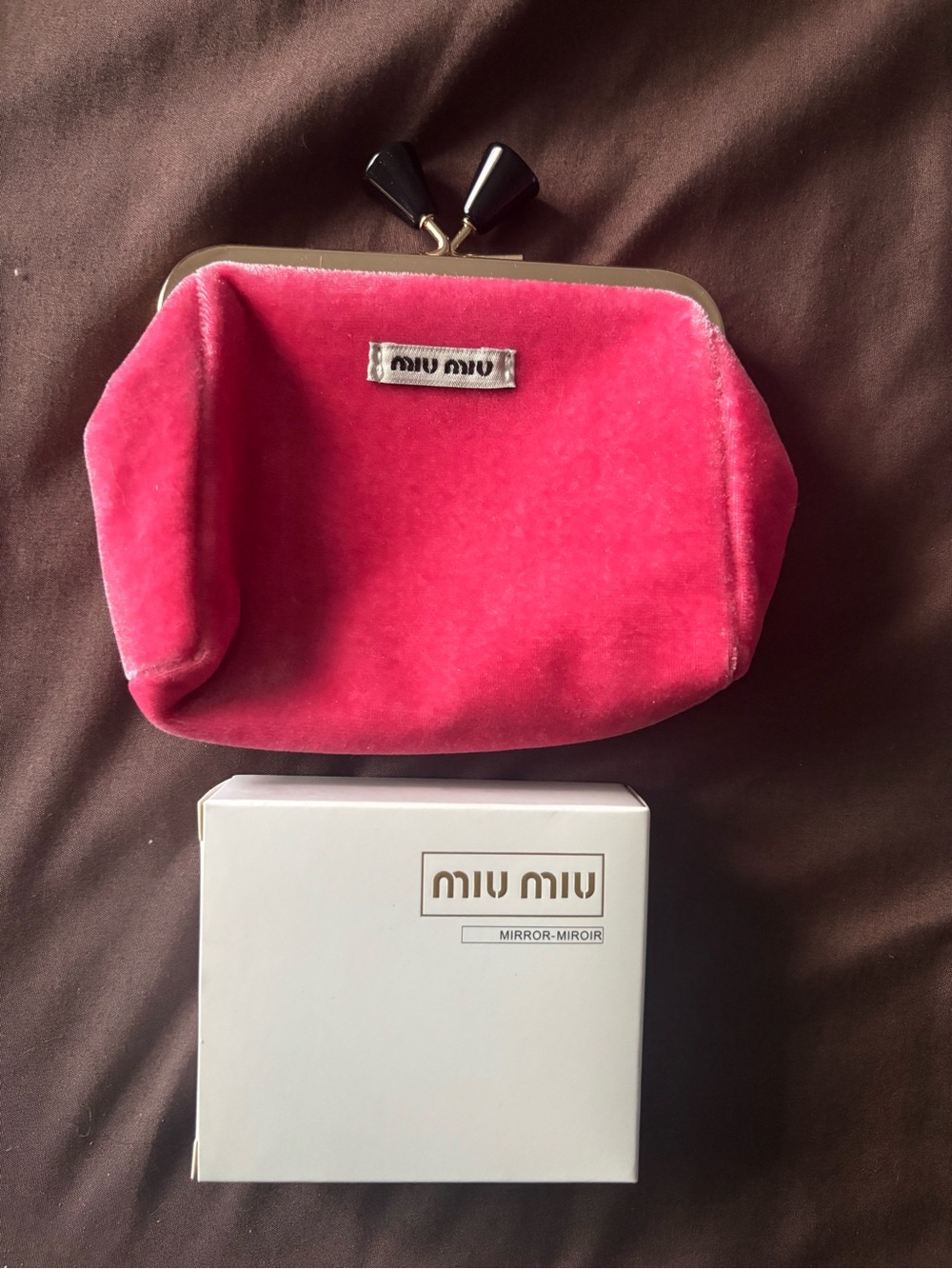 Miu Miu Pink Velvet Frame Clutch + Mirror